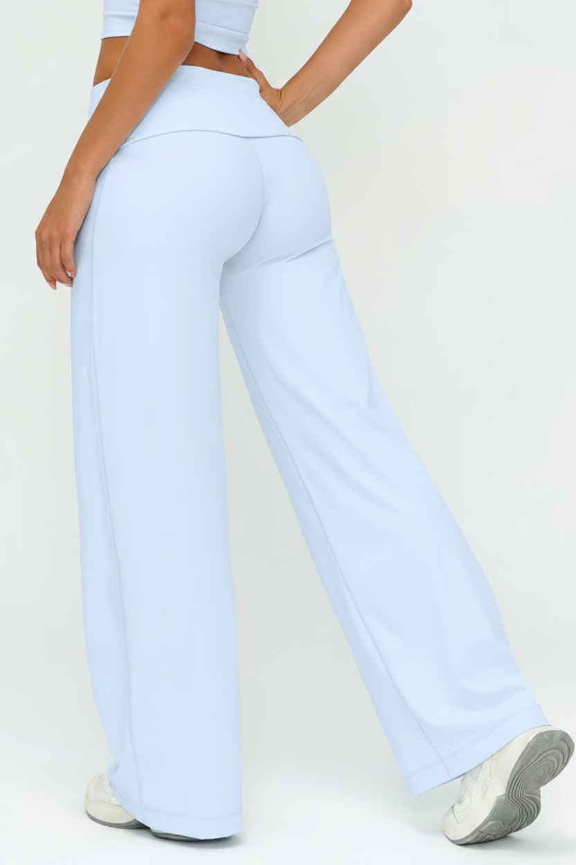 Enhanced Ice Blue Wide-Leg Yoga Pants Back View