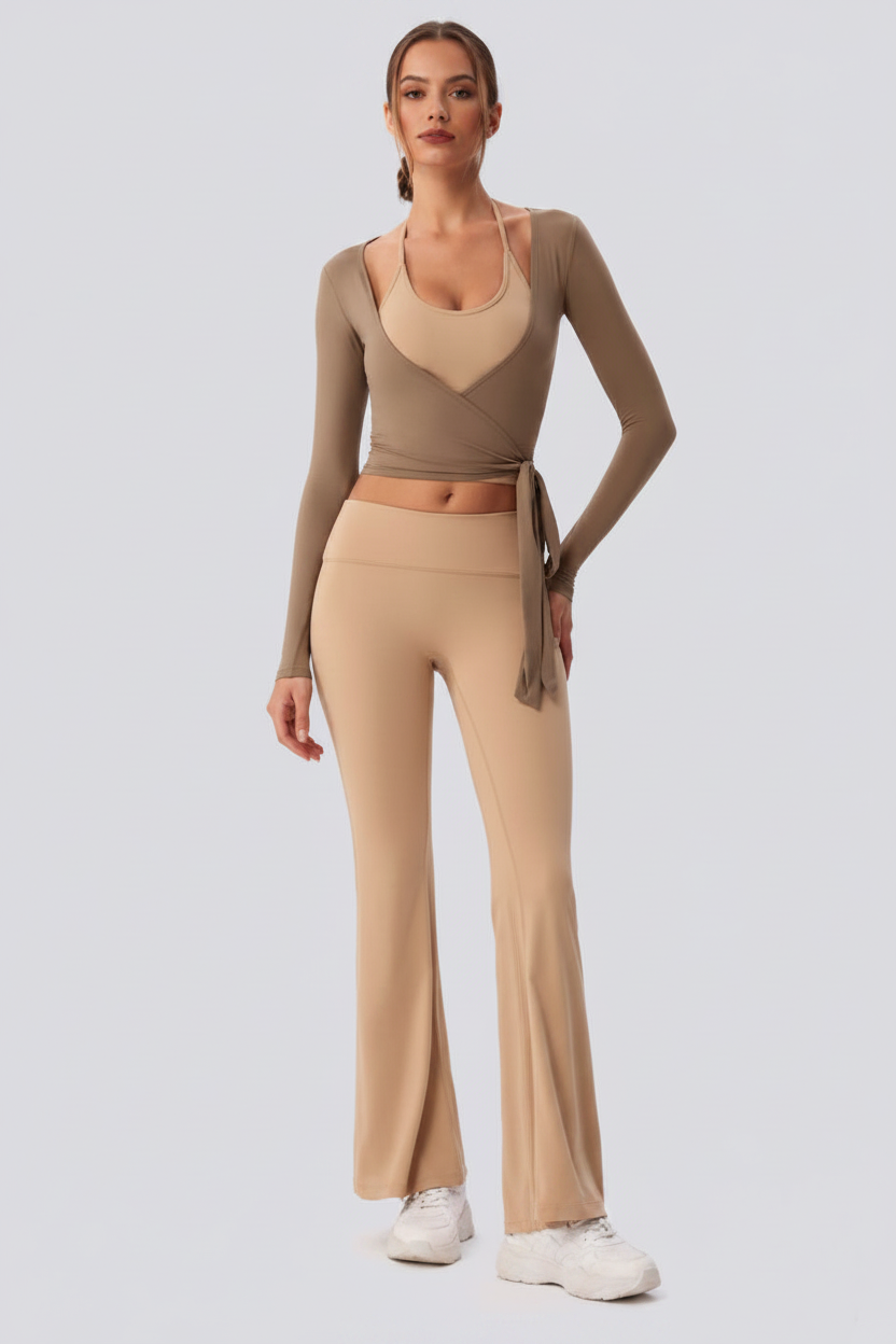 3-Piece Flare Set – Halter Bra, Wrap Cardigan & Flare Pants