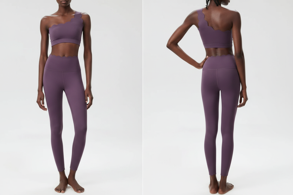 Enhanced One-Shoulder Scallop Set – Dusty Purple