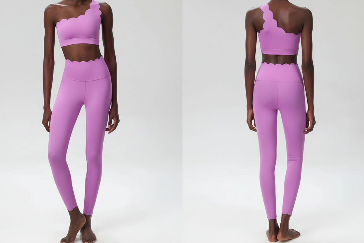 Enhanced One-Shoulder Scallop Set – Orchid