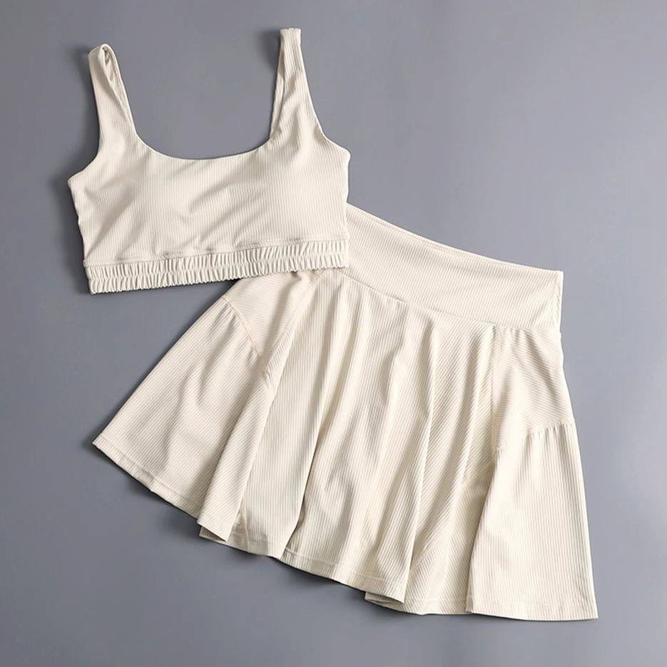 Crop Tank Top & High-Waist Pleated Tennis Skirt Set