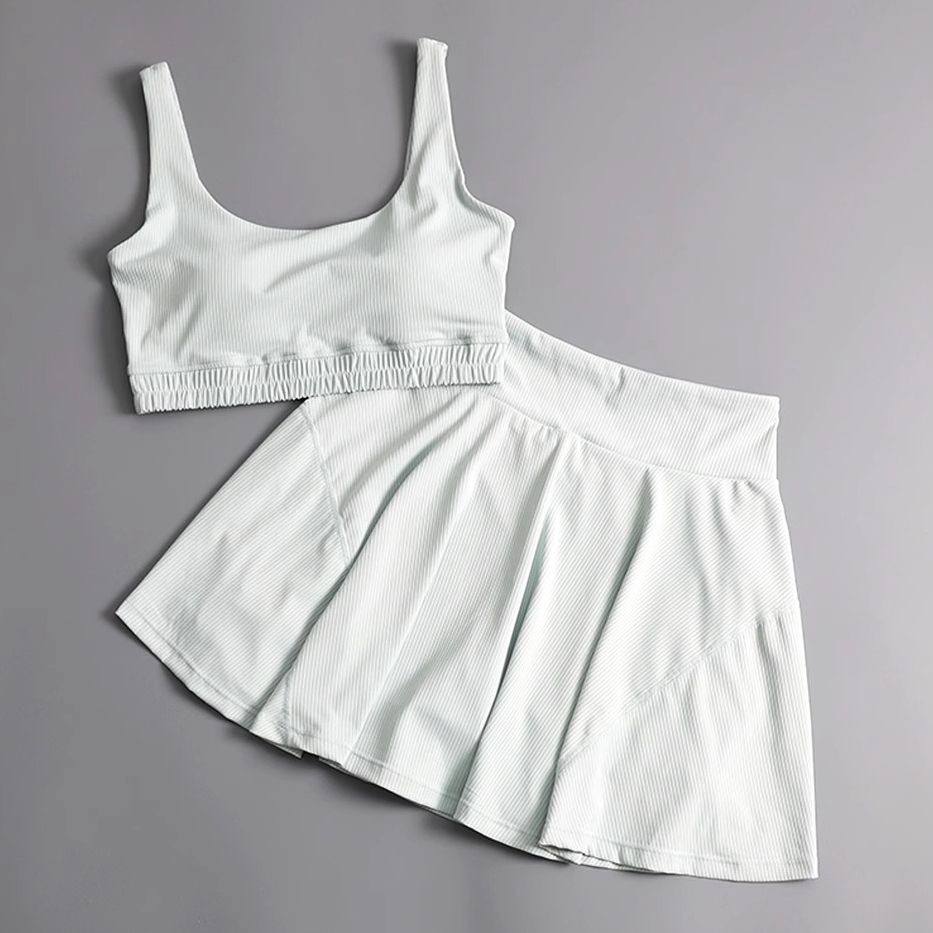 Crop Tank Top & High-Waist Pleated Tennis Skirt Set