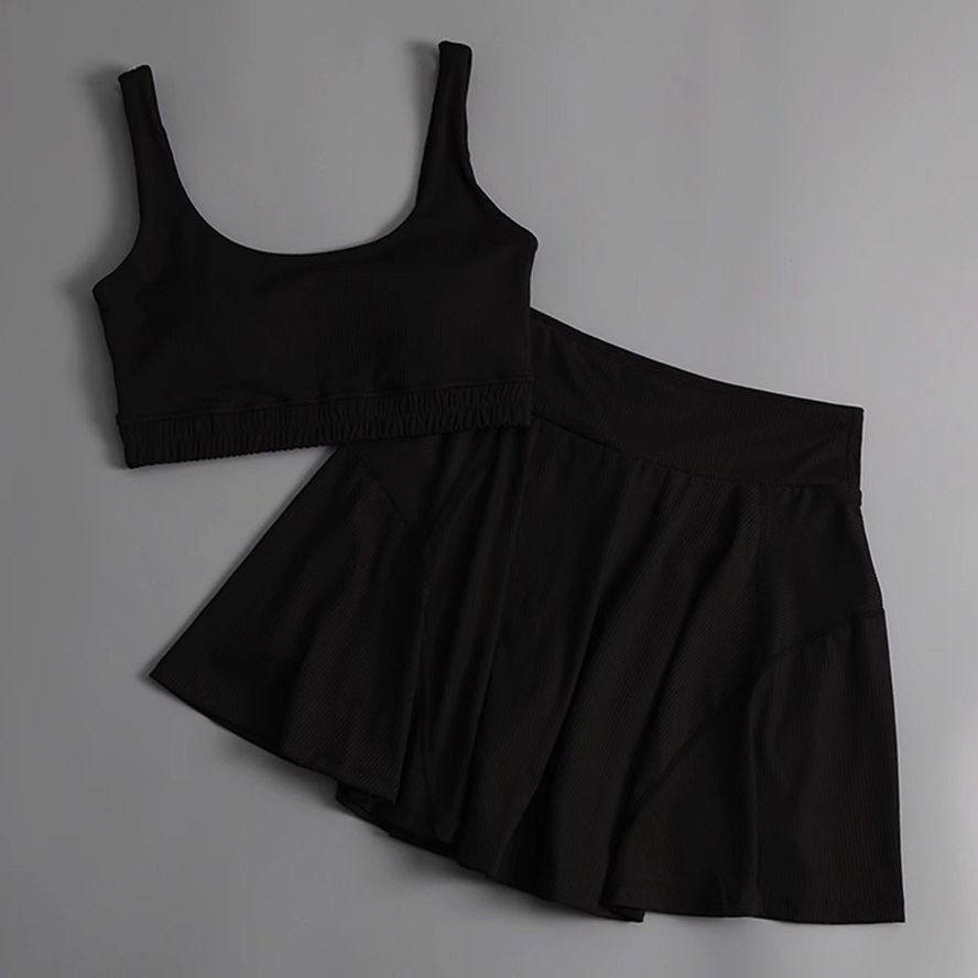 Crop Tank Top & High-Waist Pleated Tennis Skirt Set