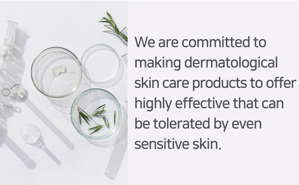 Dermatological skin care products with text on a white background