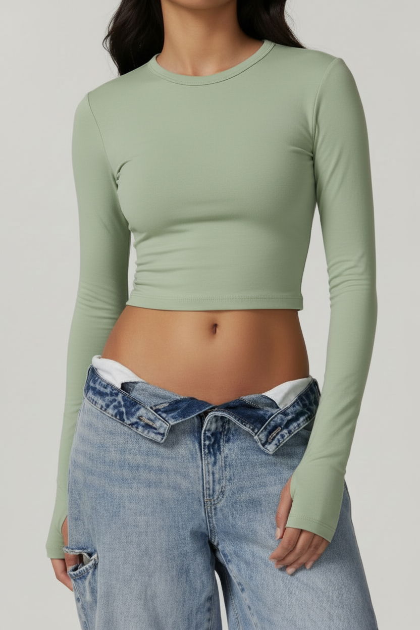 Sage Green Crop Top Smooth Fabric